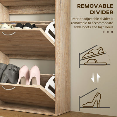 HOMCOM 12-Shoe Flip Drawer Storage Cabinet - Brown Wood-Effect 