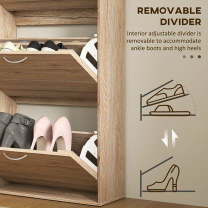 HOMCOM 12-Shoe Flip Drawer Storage Cabinet - Brown Wood-Effect