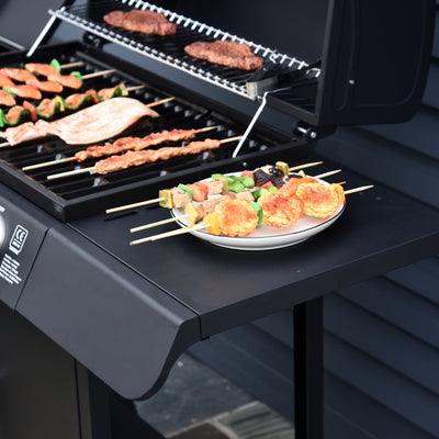 Outsunny 4+1 Burner Gas BBQ Grill, Outdoor Barbecue Trolley with Wheels, Warming Rack, Side Shelves, Cabinet, Thermometer for Garden, Party, Camping, 125 L x 51 W x 100 H cm, Black 