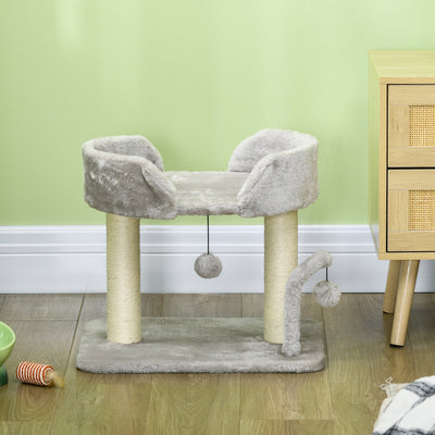 PawHut 42cm Indoor Cat Tree, with Toy Balls, Sisal Scratching Post - Light Grey 