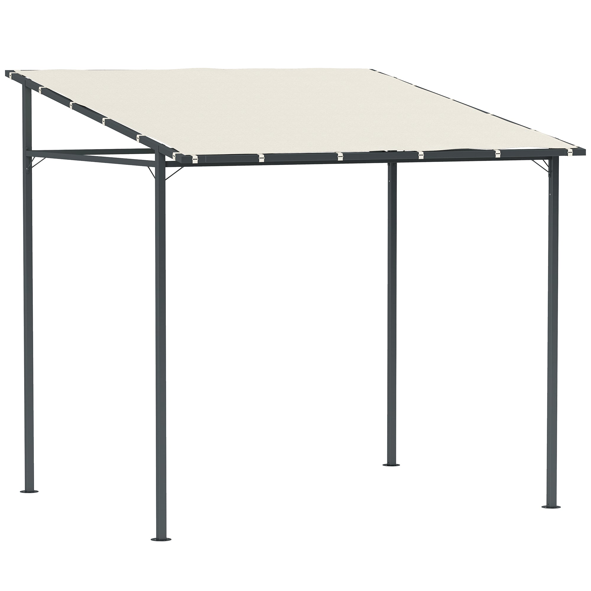 Outsunny 2.4 x 2.4 m Wall Mounted Pergola Gazebo with PA Coating Fabric and Metal Frame, UPF30+, Lean to Garden Gazebo, Wind Resistant Outdoor Sun Shade Shelter for Garden, Deck, Cream White 