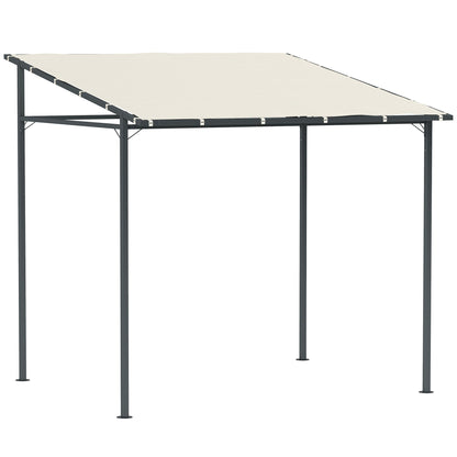 Outsunny 2.4 x 2.4 m Wall Mounted Pergola Gazebo with PA Coating Fabric and Metal Frame, UPF30+, Lean to Garden Gazebo, Wind Resistant Outdoor Sun Shade Shelter for Garden, Deck, Cream White 