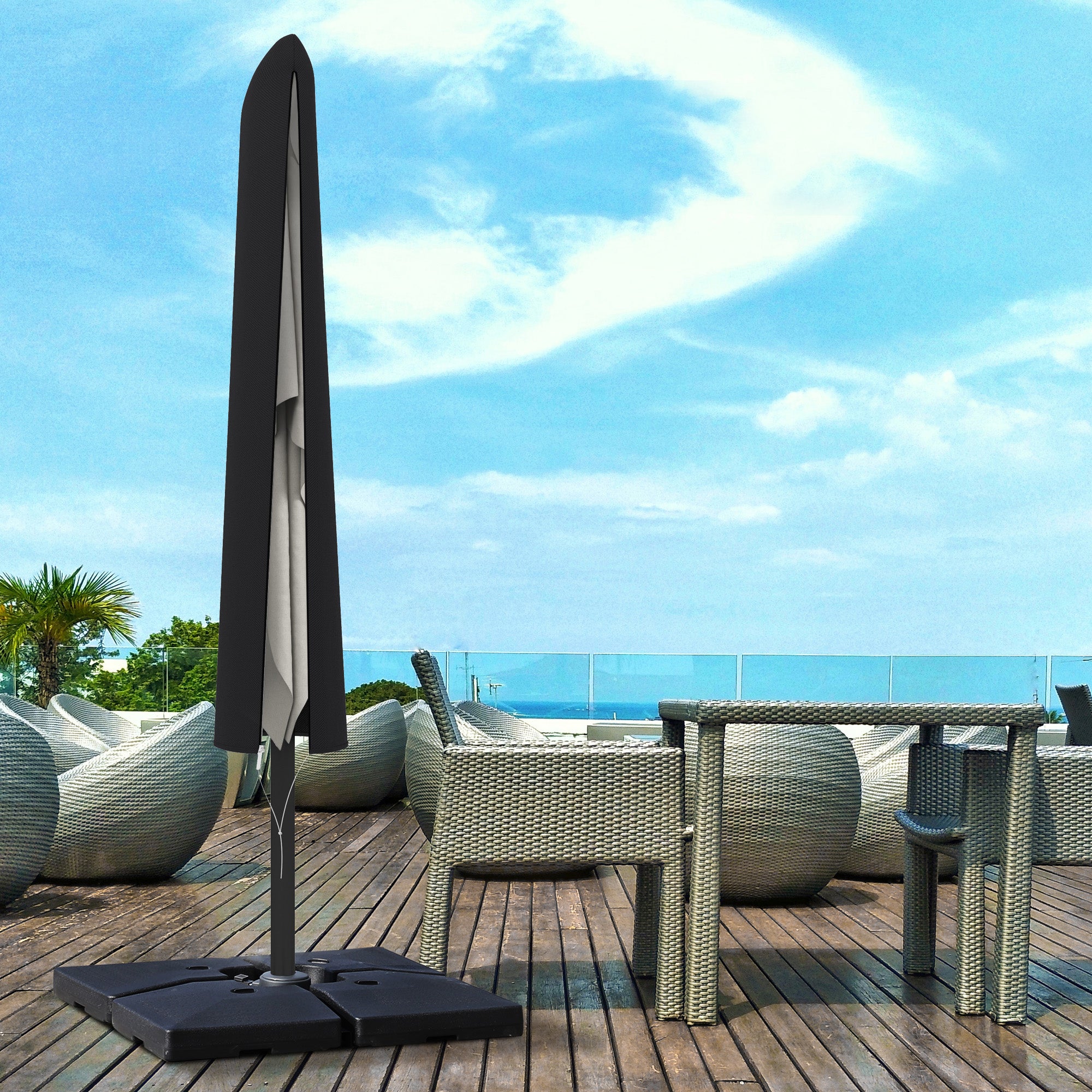 Outsunny Garden Parasol Cover, Outdoor Patio Umbrella Protector Weatherproof Garden Patio with Rod, Zipper for 2-4m Parasol, \'ce\'a660 x 160cm, Black