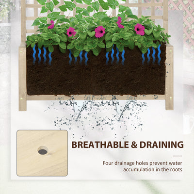 Outsunny Raised Bed with Drainage Holes, Wood Planter with Trellis for Climbing Plants to Grow Vegetables, Flowers, Natural 