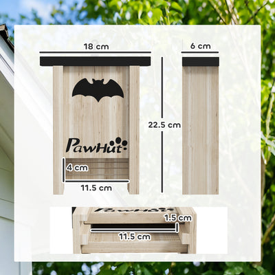 PawHut 3PCs Wooden Bat Boxes, Bat Houses Designed to Attract Bats & Easy to Hang for Outdoor, Garden, Farm, 18 x 6 x 22.5 cm 