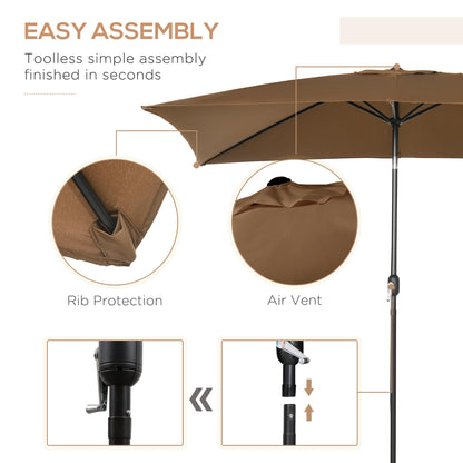 Outsunny 3x2m Garden Parasol Umbrella Outdoor Sun Shade Canopy with Tilt and Crank, Aluminium Frame Rectangular, Brown 