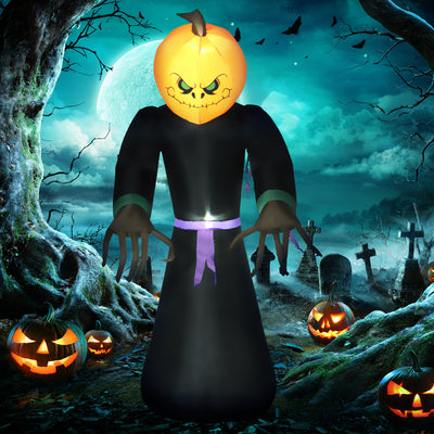 HOMCOM 2.1m Inflatable Pumpkin Ghost Head Monster Vampire 6 LED Halloween Blow Up Yard Holiday Decoration 