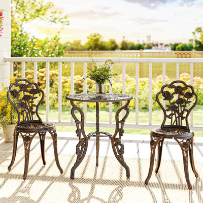 Outsunny Outdoor Bistro Set Vintage Rose Design Patio Furniture Set with Round Table and 2 Chairs Metallic Finish 