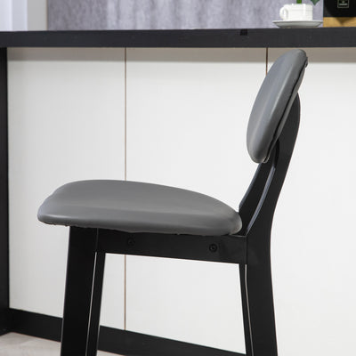 HOMCOM Bar Stools Set of 2, Contemporary Breakfast Bar Chairs, Faux Leather Upholstered Kitchen Stools with Backs and  Solid Wood Legs, Dark Grey 