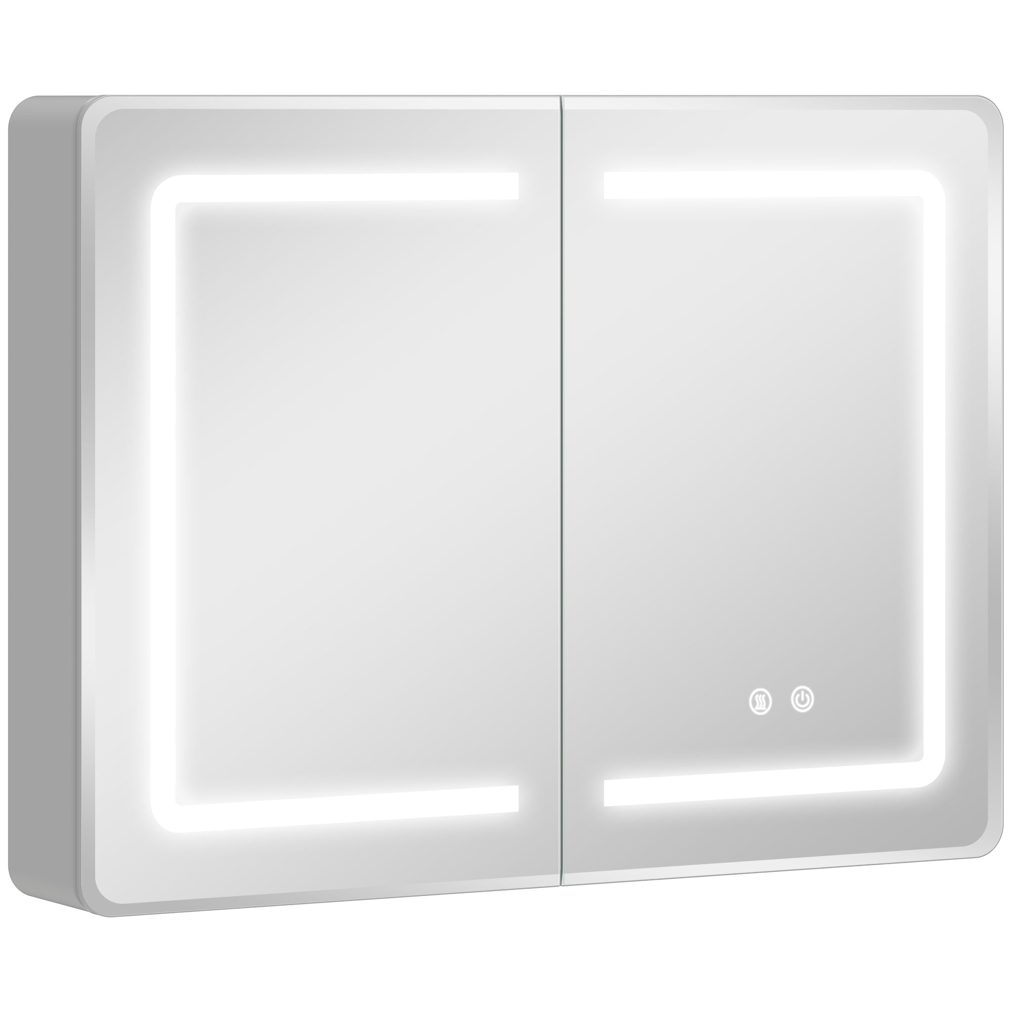HOMCOM Mirrored Bathroom Cabinet with LED Lights, 60 x 80 cm Bathroom Mirror Cabinet with Anti-Fog, 3 Colour Dimmable Lighting 