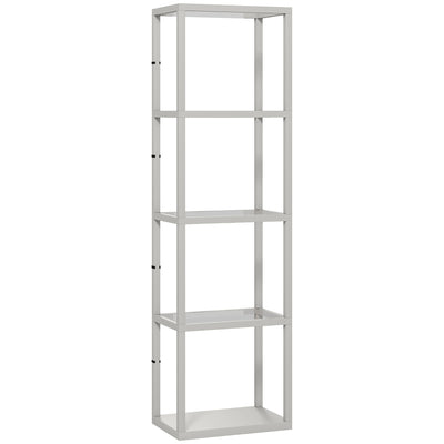 HOMCOM LED Floor Lamp with Glass Shelves, 4 Layers Dimmable Tall Standing Lamp, Modern Column Shelf Floor Light for Living Room, Bedroom, Office, Grey 