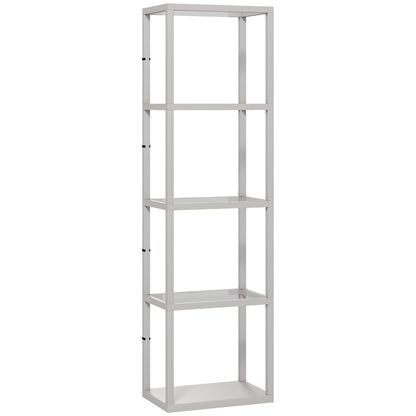 HOMCOM LED Floor Lamp with Glass Shelves, 4 Layers Dimmable Tall Standing Lamp, Modern Column Shelf Floor Light for Living Room, Bedroom, Office, Grey