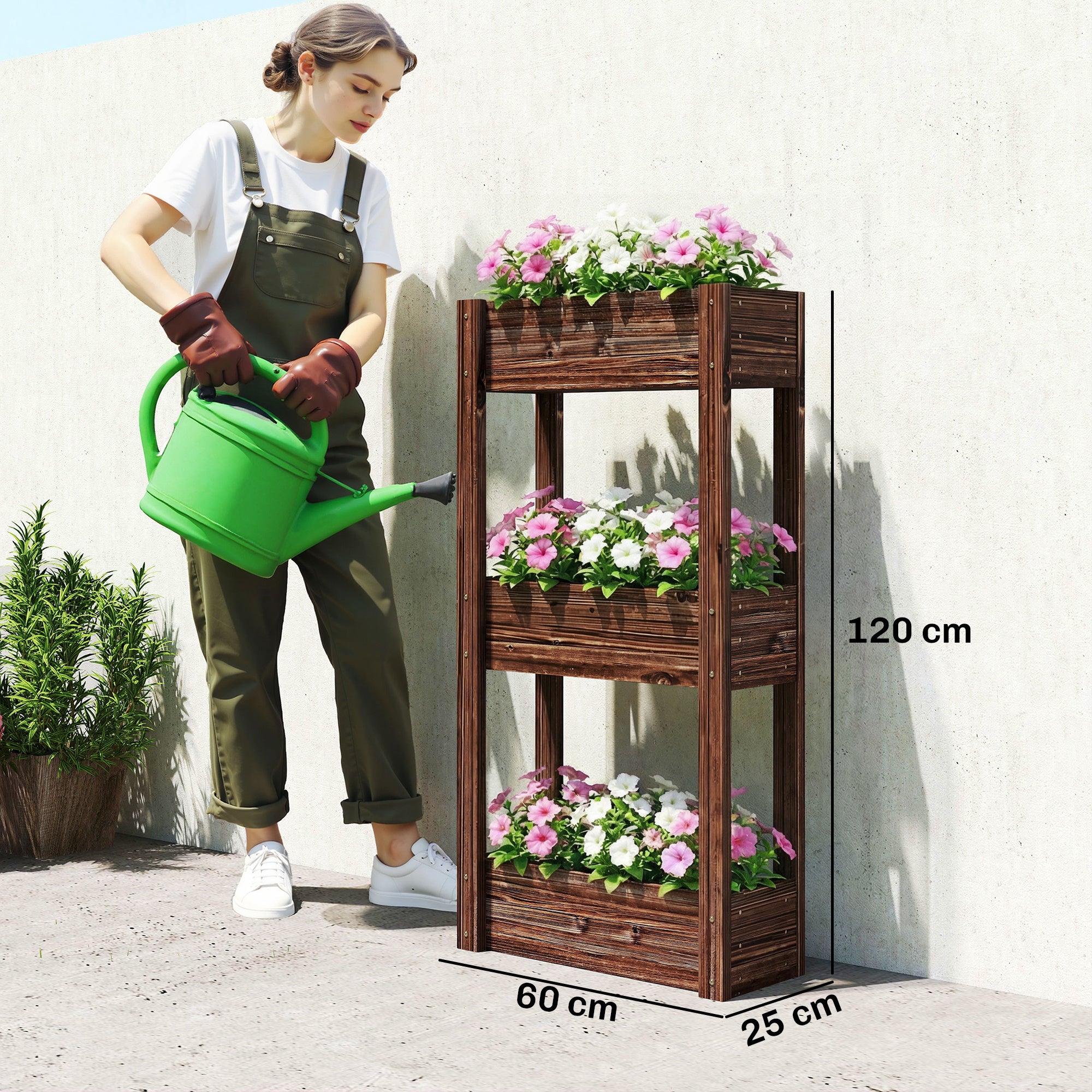 Outsunny 3-Tier Wooden Raised Planter, Raised Garden Bed on Legs with Drainage Holes and Bed Liner, Elevated Garden Planter 