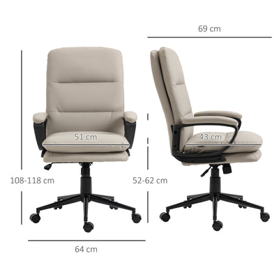 Vinsetto Office Chair, PU Leather Computer Desk Chair Office Chair with Adjustable Height and Swivel Rolling Wheels for Work Study, Light Grey 