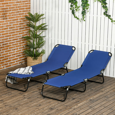 Outsunny Set of Two Metal Frame Folding Sun Loungers - Blue 