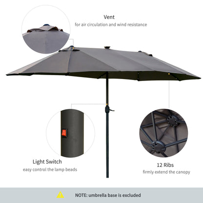 Outsunny 4.4m Double-Sided Sun Umbrella Patio Parasol LED Solar Lights Dark Grey 