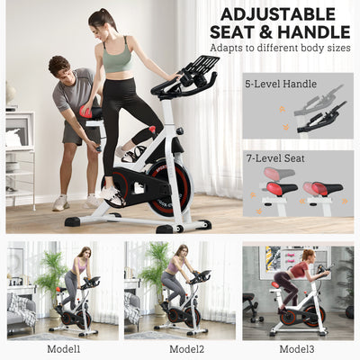 HOMCOM Exercise Bike, 8kg Flywheel Stationary Bike Indoor Cycling Machine with Adjustable Resistance Seat Handlebar, White 