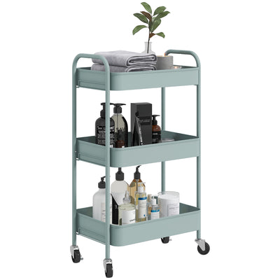 HOMCOM Three-Tier Steel Storage Trolley - Light Blue 