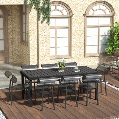 Outsunny Aluminium Outdoor Garden Dining Table for 8 People, Faux Wood Top, for Garden, Patio, 190 x 90 x 74cm, Black 