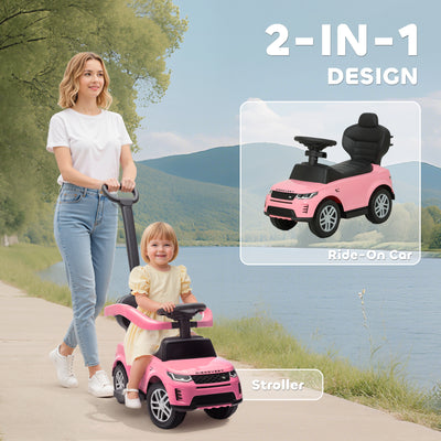 AIYAPLAY Land Rover Discovery Licensed Baby Push Car, 2-in-1 Ride on Car with Push Handle and Safety Guardrail, Pink 