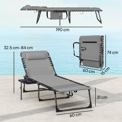 Outsunny Five-Position Reclining Sun Loungers Set of 2 - Grey 