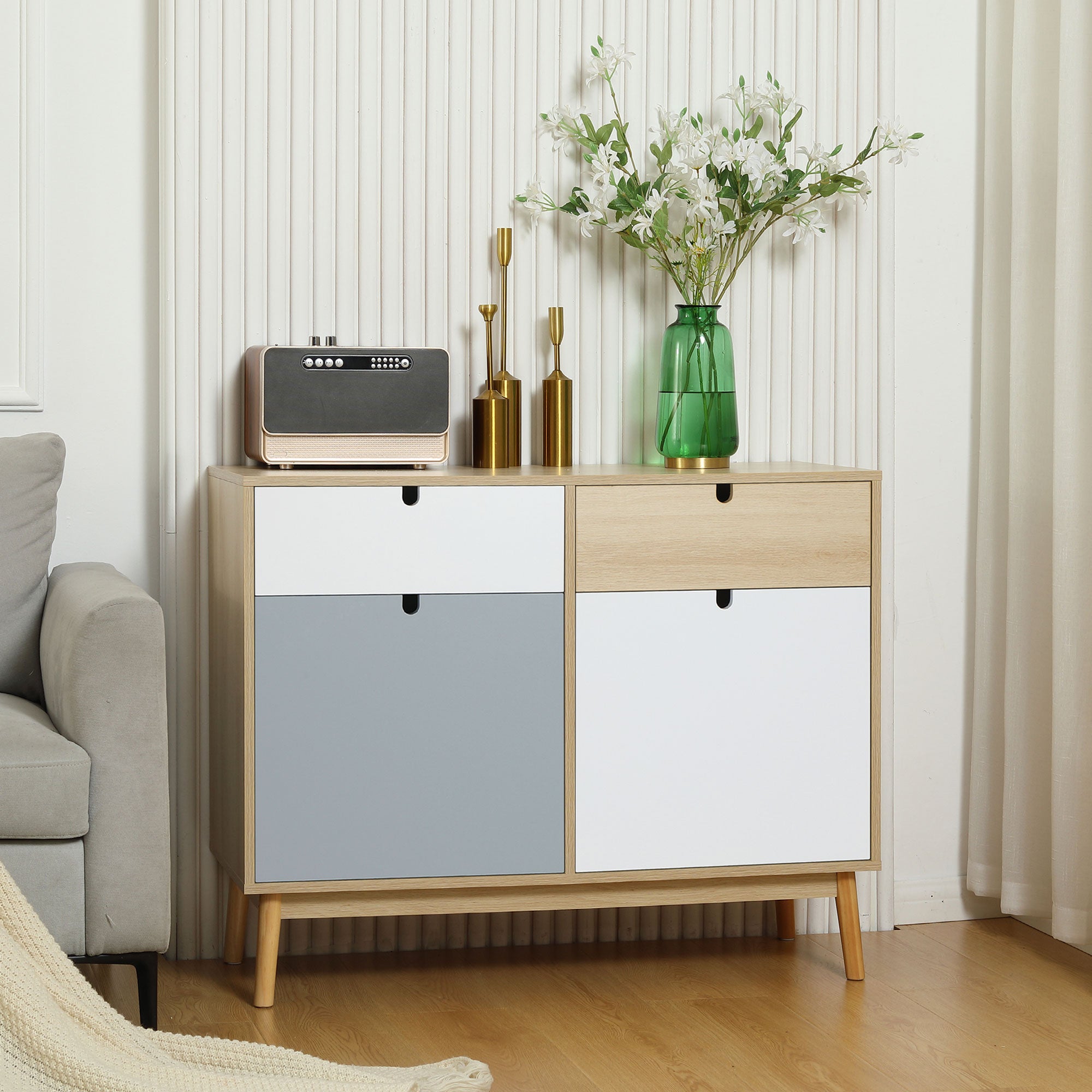 HOMCOM Sideboard, Kitchen Storage Cabinet with Drawers and Door Cupboards for Dining Room, Living Room, Entryway,100W x 40D x 79.5Hcm, Multicoloured 