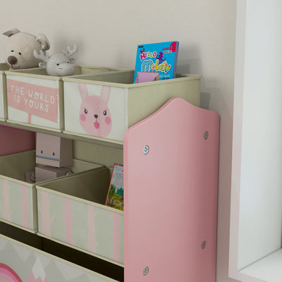 ZONEKIZ Kids Storage Unit, Toy Storage Organiser, with Six Fabric Bins, for Bedrooms, Playrooms, Nurseries - Pink 