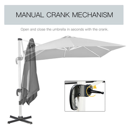Outsunny 3 x 3(m) Cantilever Roma Parasol, Square Garden Umbrella with Cross Base, Crank Handle, Tilt, 360\'c2\'b0 Rotation and Aluminium Frame, Grey