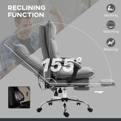 Vinsetto Massage Office Chair with Footrest, Desk Chair with 6 Point Massage and Heat, 155\'c2\'b0 Reclining Back for Home, Thick Padding, Grey