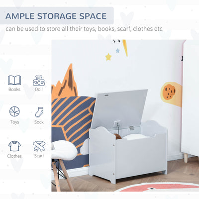 HOMCOM Wooden Kids Toy Box Children Storage Organizer Chest Safety Hinge Playroom Furniture Grey 