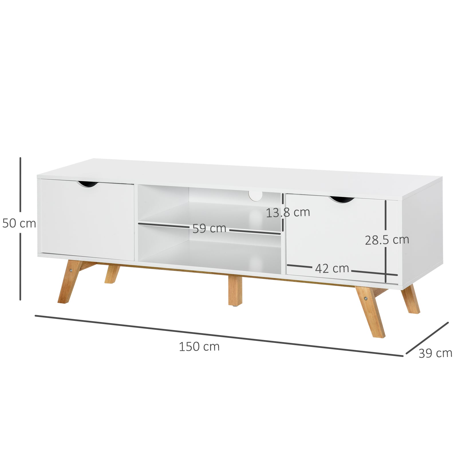 HOMCOM TV Stand Cabinet for TVs up to 65", Media Unit w/Wood Legs Storage Shelves Entertainment Center Modern Living Room Home Furniture White 