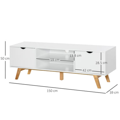 HOMCOM TV Stand Cabinet for TVs up to 65", Media Unit w/Wood Legs Storage Shelves Entertainment Center Modern Living Room Home Furniture White 
