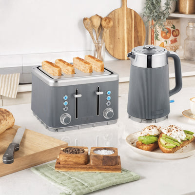 HOMCOM Electric Stainless Steel Kettle and Toaster Set, 3000W 1.7L UK Strix Thermostat Fast Boil Kettle w/ Limescale Filter, Cool Touch Body, 4 Slice Toaster with 7 Browning Levels, Crumb Tray, Grey 