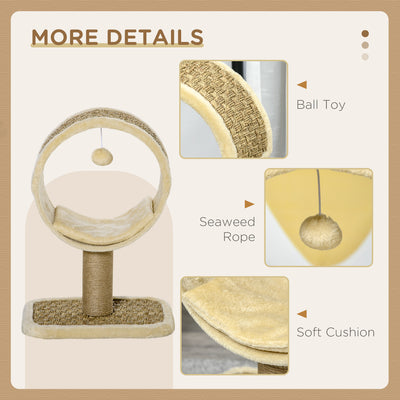 PawHut 56cm Cat Tree for Indoor Cats, with Scratching Post, Tunnel, Toy Ball - Beige 