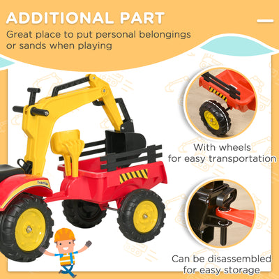 HOMCOM Kids Children Pedal Go Kart Ride On Toy Car Excavator Tractor w/ Moving Bucket Steering Wheel Removable Digger For 3 - 6 Years 