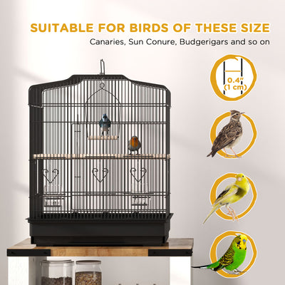 PawHut Large Metal Bird Cage with Perches, Food Bowls, Swing for Budgie, Parakeet, 46.5 x 36 x 59cm, Black 