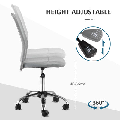 Vinsetto Office Chair, Armless Desk Chair, Adjustable Computer Swivel Chair with Rolling Wheels and Mesh Back for Home Work Study, Grey 