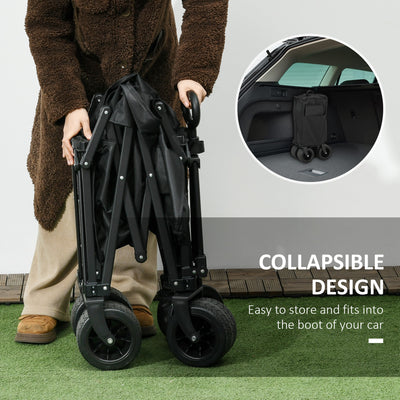 Outsunny Folding Garden Trolley, Outdoor Wagon Cart with Carry Bag, for Beach, Camping, Festival, 120KG Capacity, Black 