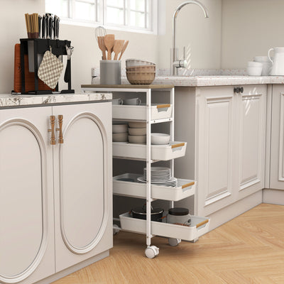 HOMCOM 5-Tier Storage Trolley on Wheels - White 