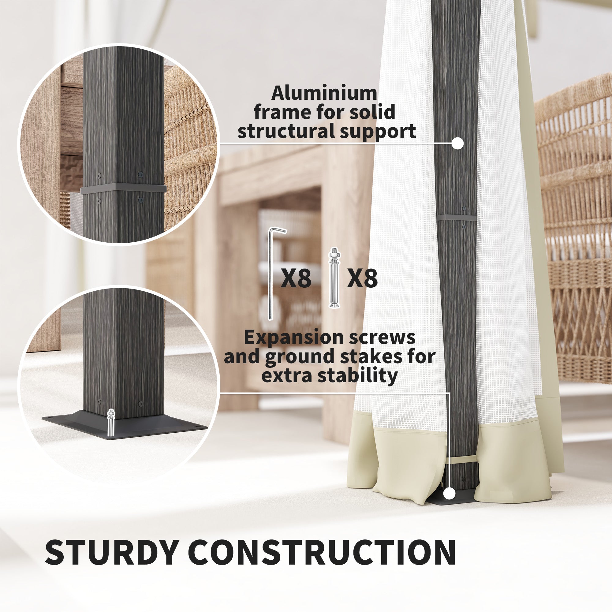 Outsunny 3 x 4m Aluminium Frame Pergola, with Retractable Roof - Khaki 