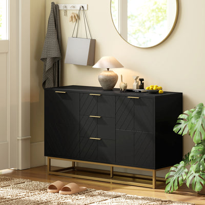 HOMCOM Sideboard with 3 Drawers and Adjustable Shelves for Living Room - Black 