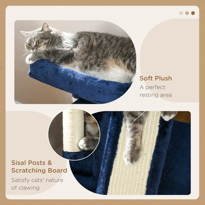 PawHut Sisal Cat Rest & Play Activity Tree w/ 2 House Navy Blue 