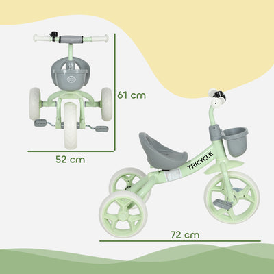AIYAPLAY Kids Trike, Toddler Tricycle with Front Basket and EVA Wheels for Ages 2-5 Years, Indoor Outdoor for Boys Girls, Green 