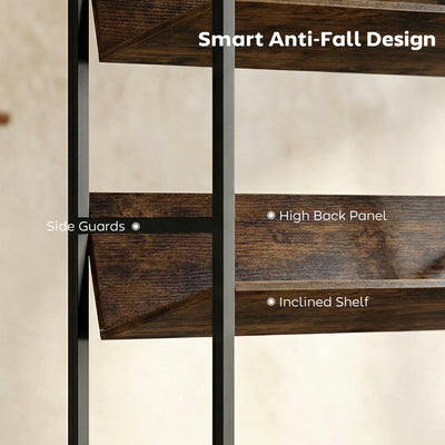 HOMCOM Bookshelf 5-Tier Metal Frame Room Divider Bookcase Storage Shelves for Living Room Rustic Brown 