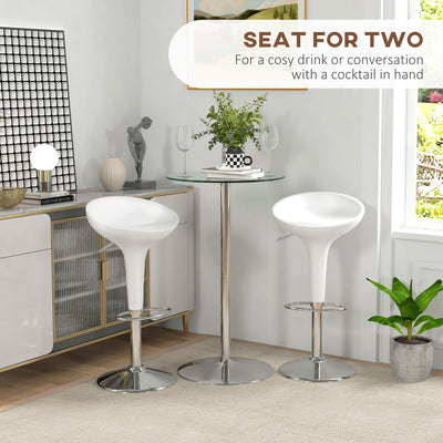 HOMCOM High Top Bar Table, Round Kitchen Table with Tempered Glass Top and Steel Base, Bistro Table for 2 People, Clear 