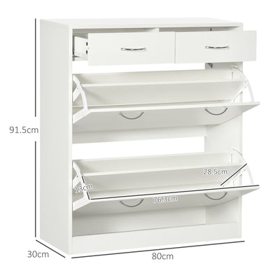 HOMCOM Narrow Shoe Storage with 2 Flip Drawers and Adjustable Shelves Shoe Cabinet Organizer for 12 Pairs of Shoes, White 