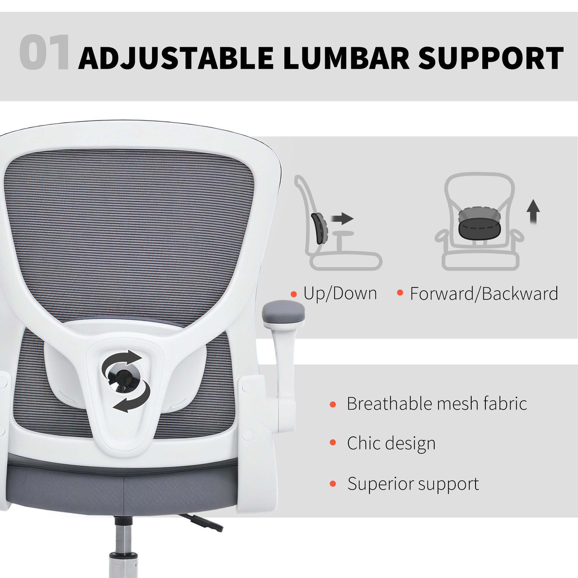 HOMCOM Draughtsman Chair, with Adjustable Lumbar - Charcoal Grey 
