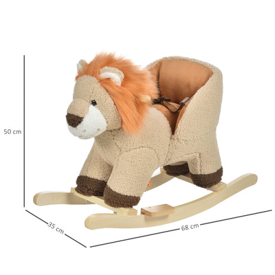 HOMCOM Kids Children Rocking Horse Plush Ride On Lion Seat w/ Sound Wood Base Seat Safety Belt Toddler Baby Toy for 18-36 Months Brown 