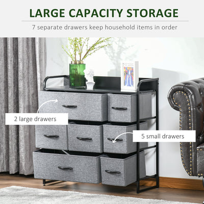 HOMCOM Chest of Drawers with 7 Foldable Drawers, 3-Tier Fabric Bedroom Dresser, Clothes Storage Unit for Bedroom, Living Room, Grey 