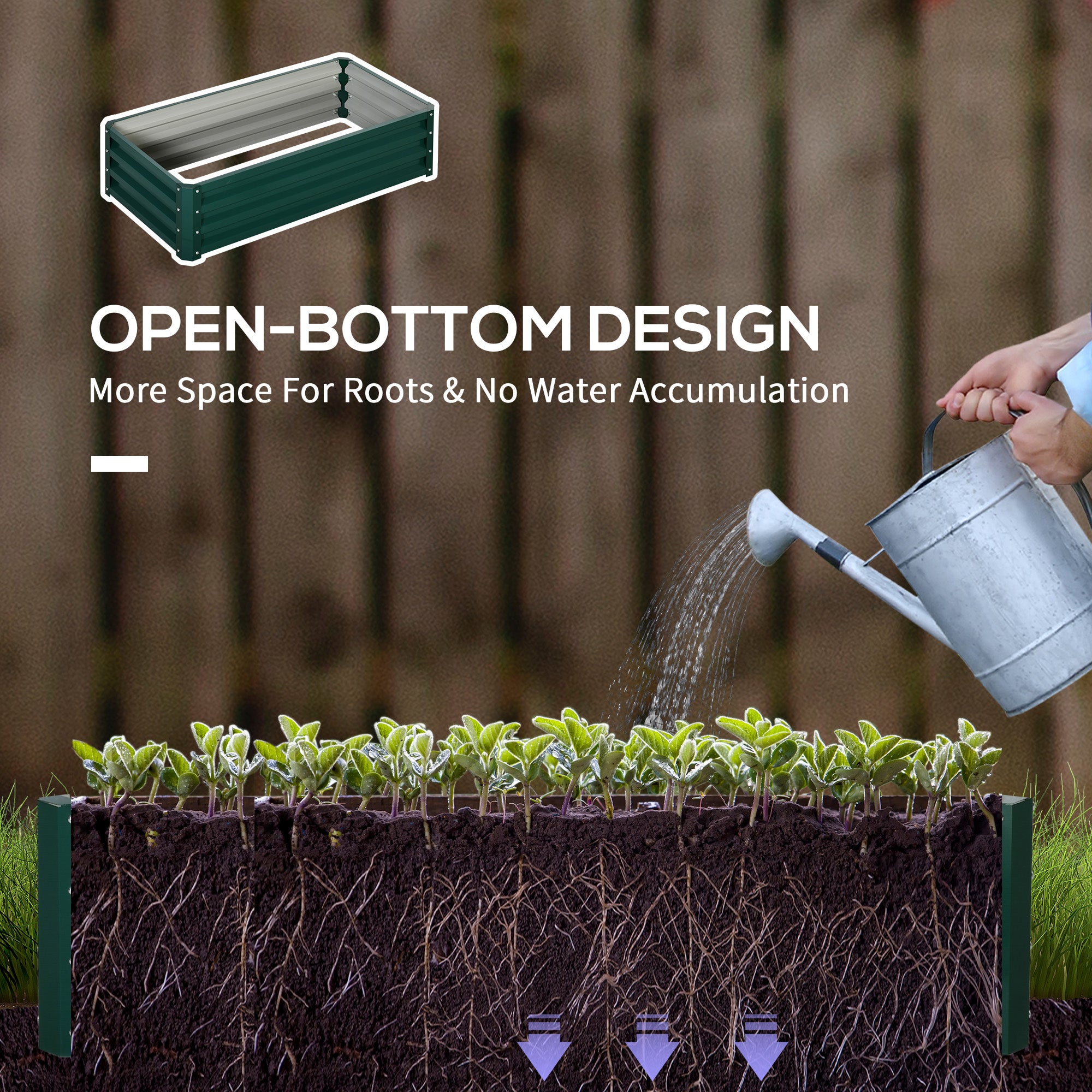 Outsunny Set of 2 Raised Beds for Garden, Galvanised Outdoor Planters for Herbs Vegetables, Use for Patio Balcony, Green 